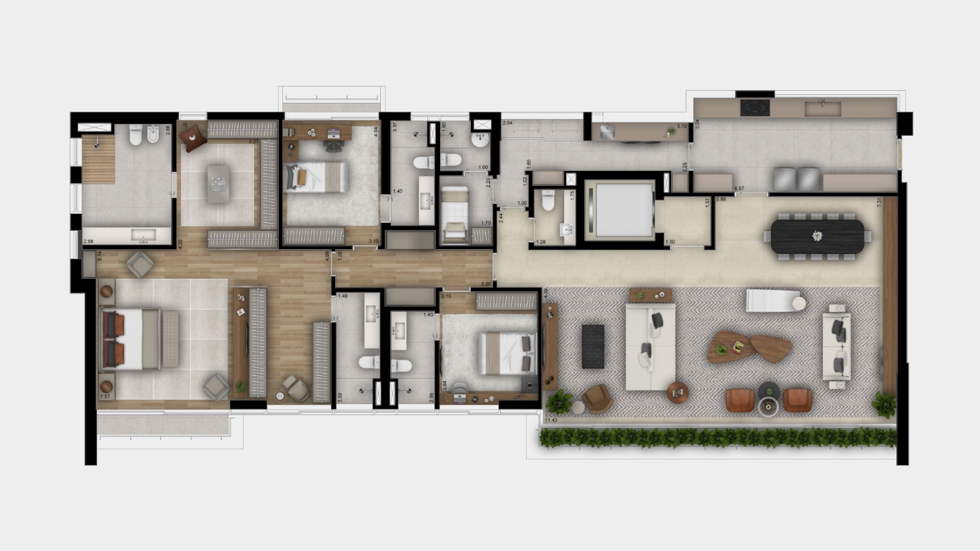 293 m² - 3 Suítes<br>Suíte Master Ampliada