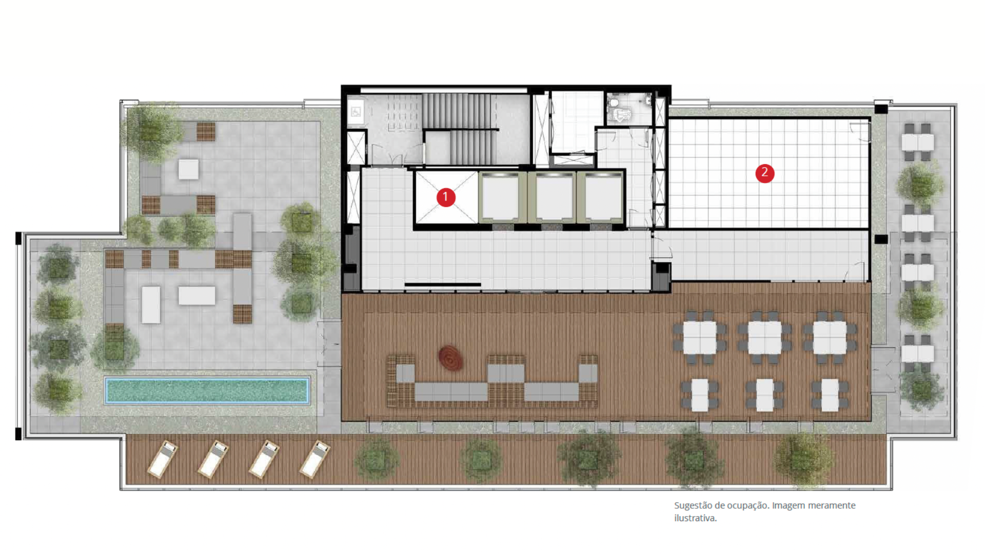 715 m² (BOMA)<br>Planta Rooftop pergolado