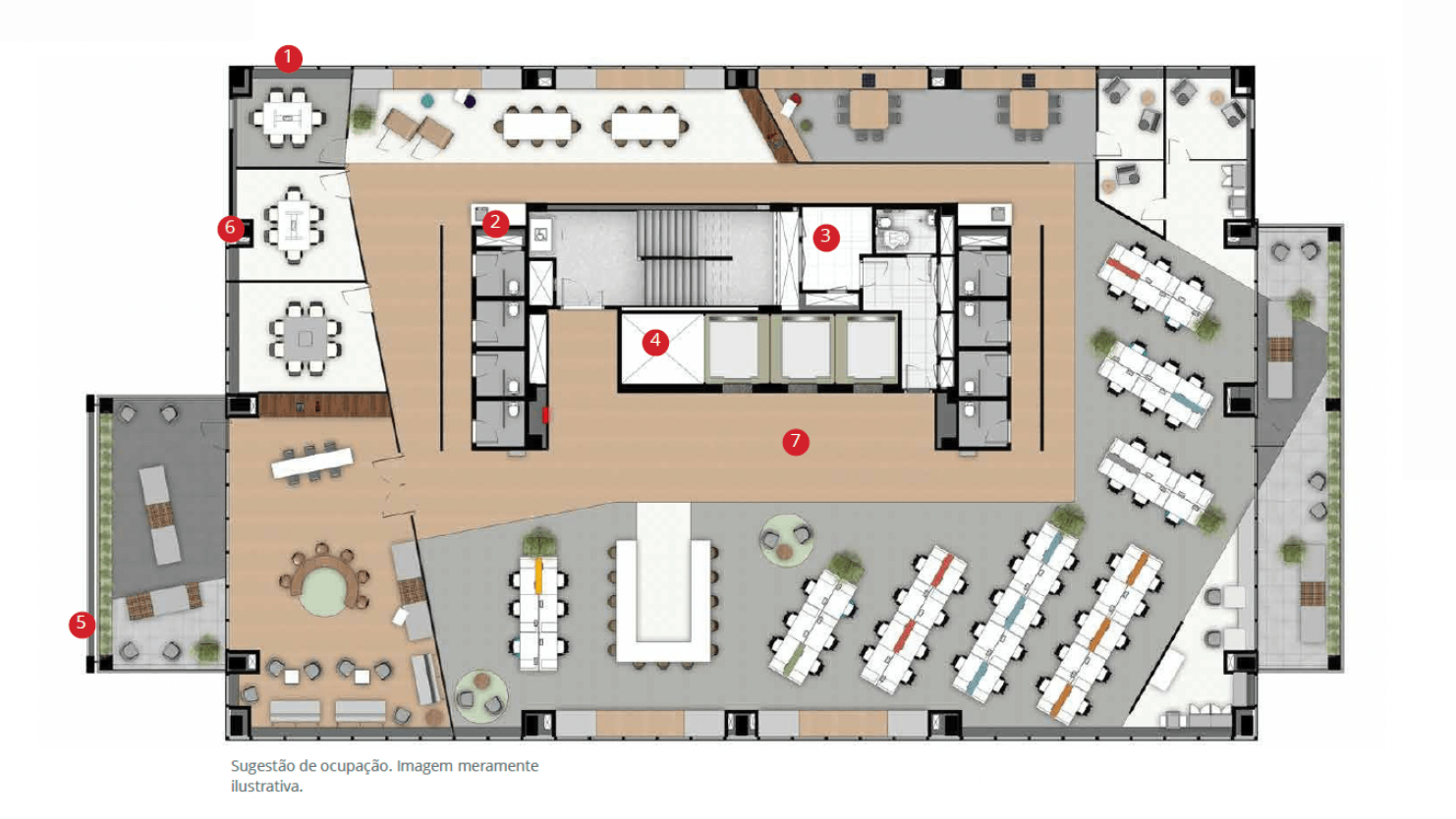 909 m² (BOMA)<br>Planta tipo pavimento 1 e 2